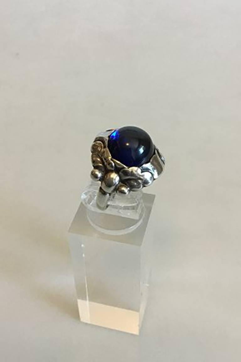 Georg Jensen Sterling Silver Ring with Blue Stone No 11A, Ring Size 52 / US 6. Weighs 5.7 g / 0.20 oz.