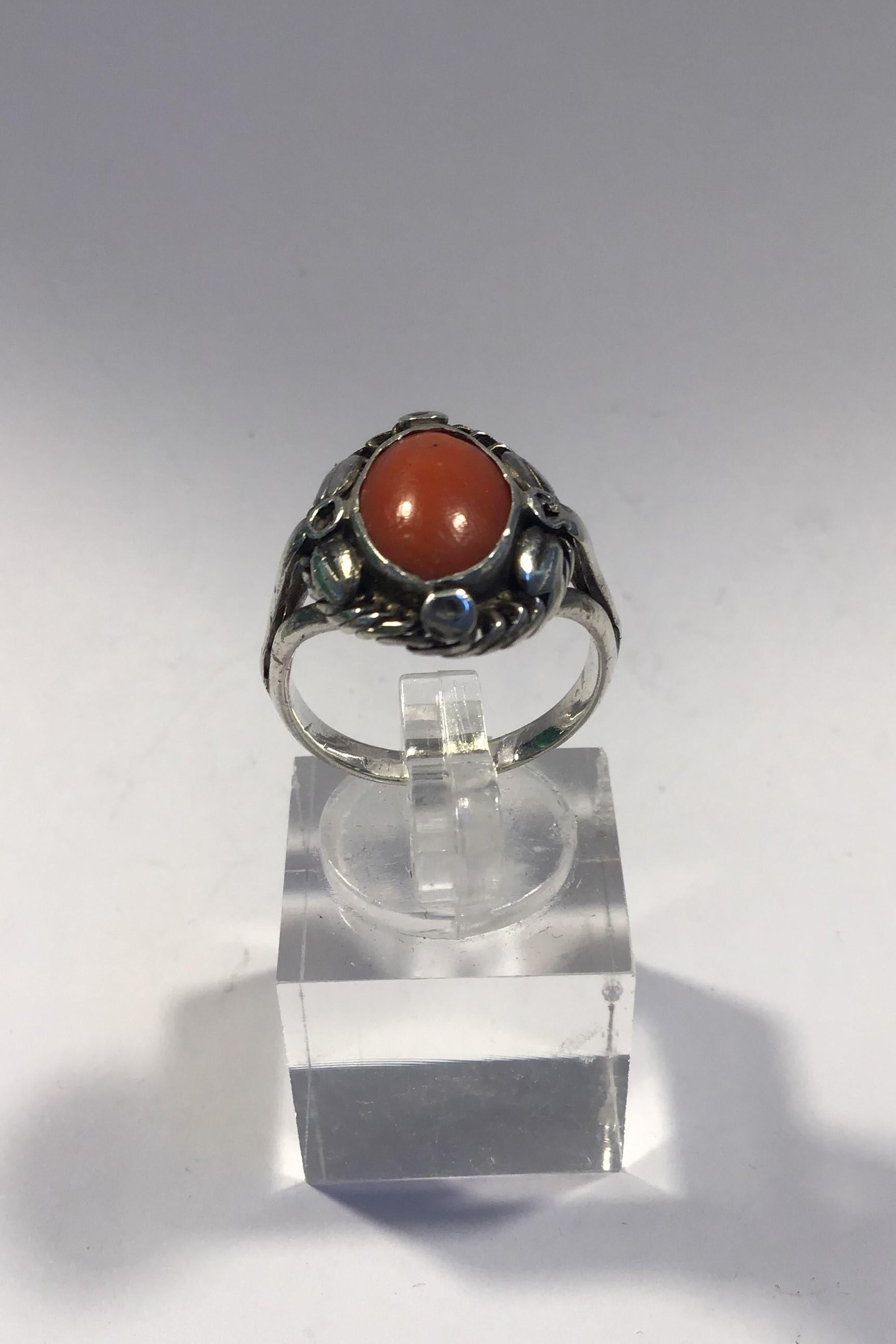 Georg Jensen Sterling Silver Ring with coral Size.53/US 6½ Weight 4.8 gr/0.17 oz