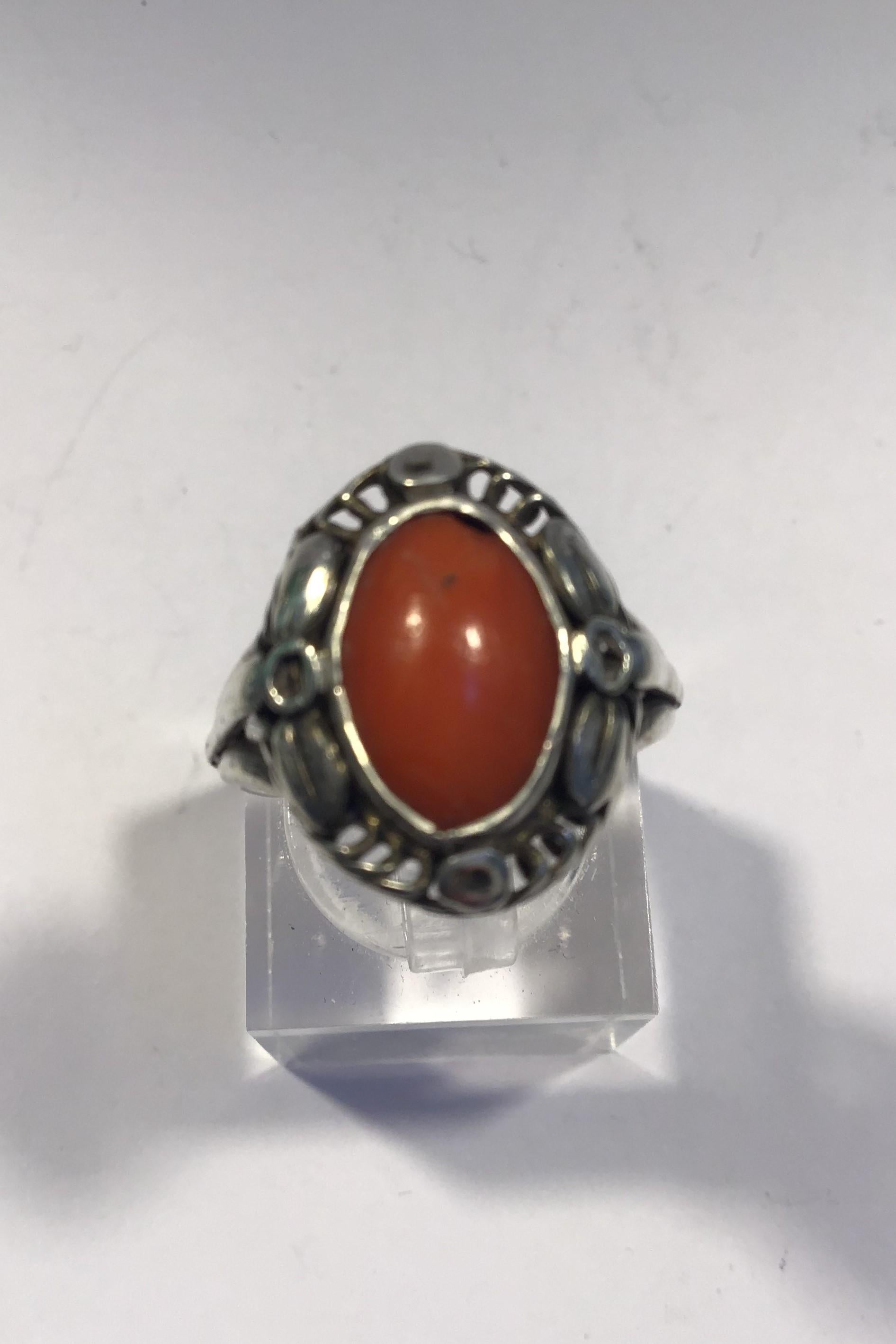 Art Nouveau Georg Jensen Sterling Silver Ring with Coral