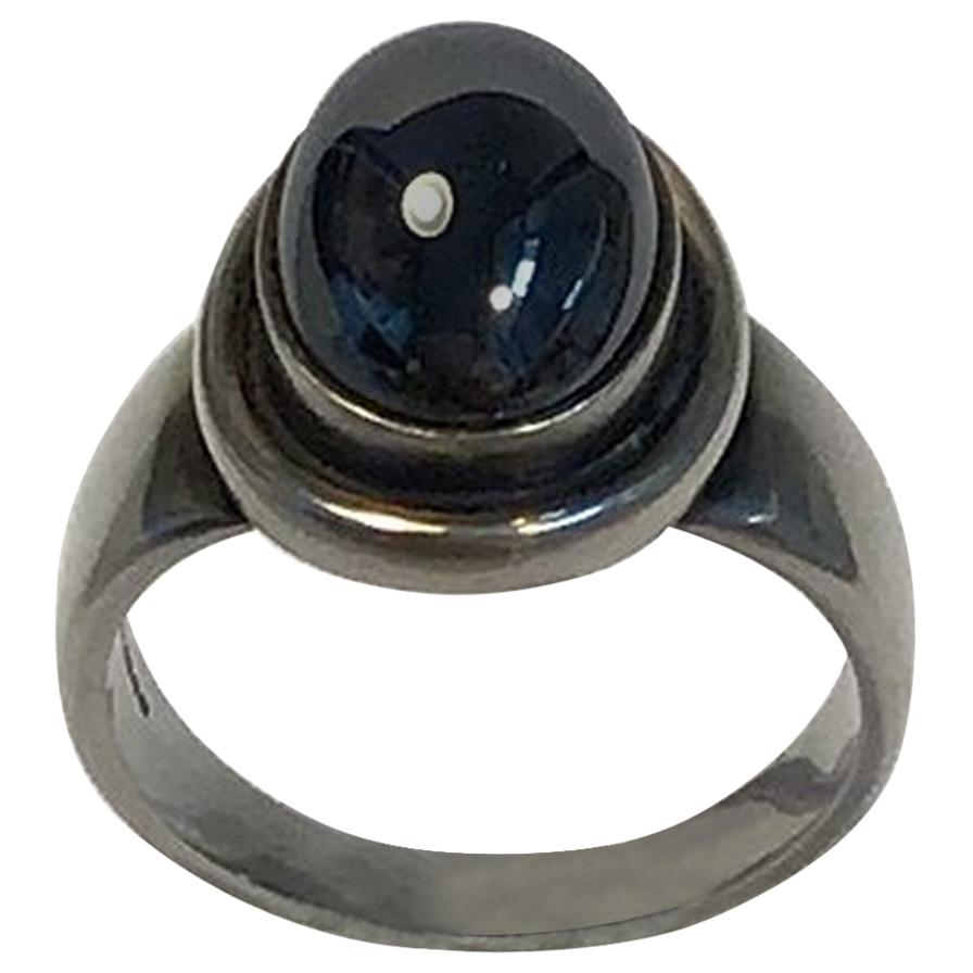 Georg Jensen Sterling Silver Ring with Green Stone No 46 E For Sale
