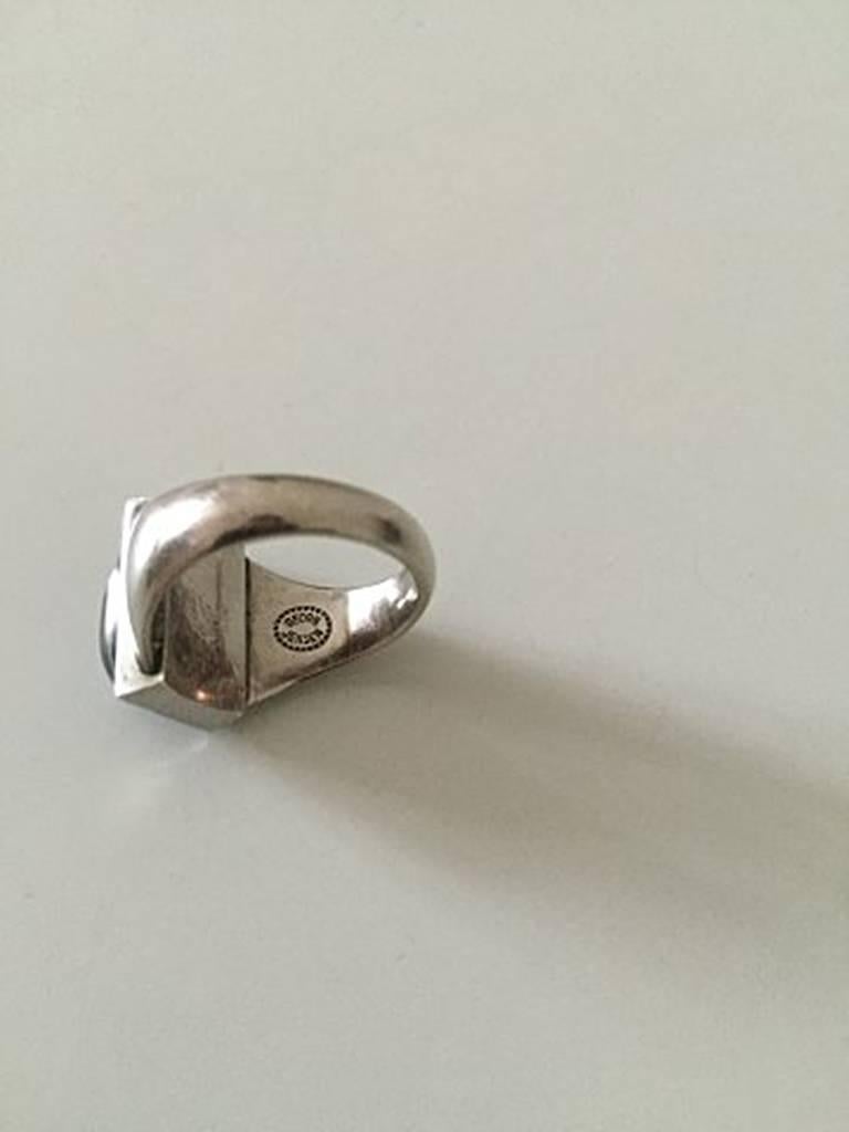 Modern Georg Jensen Sterling Silver Ring with Hematite No 84