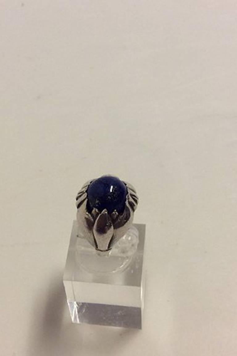 Art Nouveau Georg Jensen Sterling Silver Ring with Lapis Lazuli For Sale