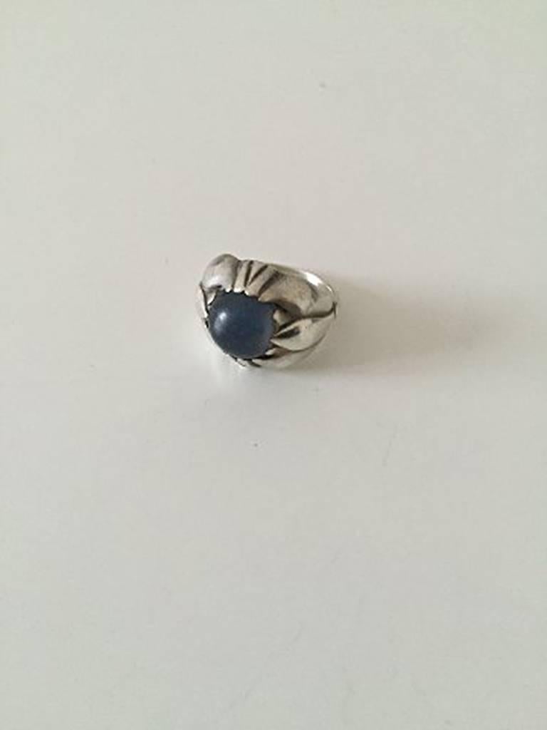 Georg Jensen Sterling Silver Ring with Light Blue Stone No 59. Ring Size 51 / US 5 3/4. Weighs 5 g / 0.17 oz.