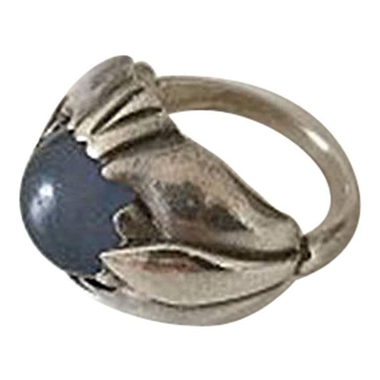 Georg Jensen Sterling Silver Ring with Light Blue Stone No 59