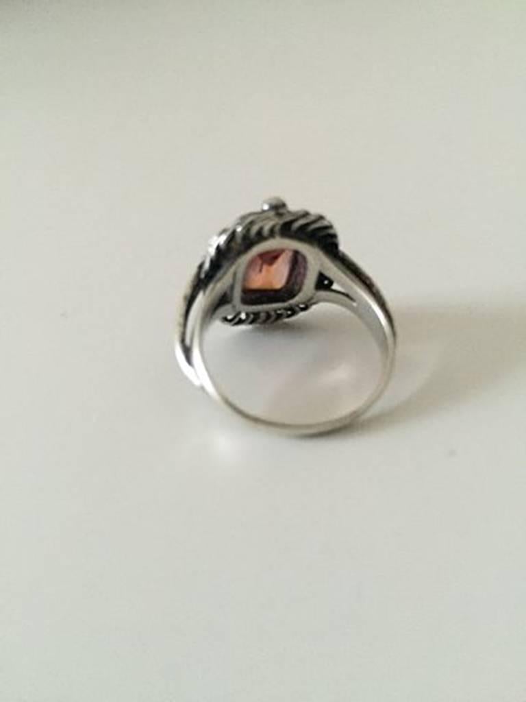 Georg Jensen Sterling Silver Ring with Orange Synthetic Sapphire No 10 In New Condition In Copenhagen, DK