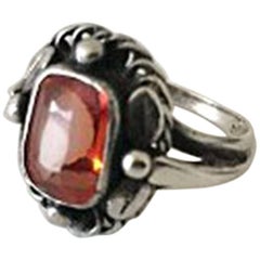 Georg Jensen Sterling Silver Ring with Orange Synthetic Sapphire No 10