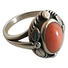 Georg Jensen Sterling Silver Ring with Peach Colored Stone No 1