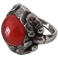 Georg Jensen Sterling Silver Ring with Red Stone No 11a from 1933-1944