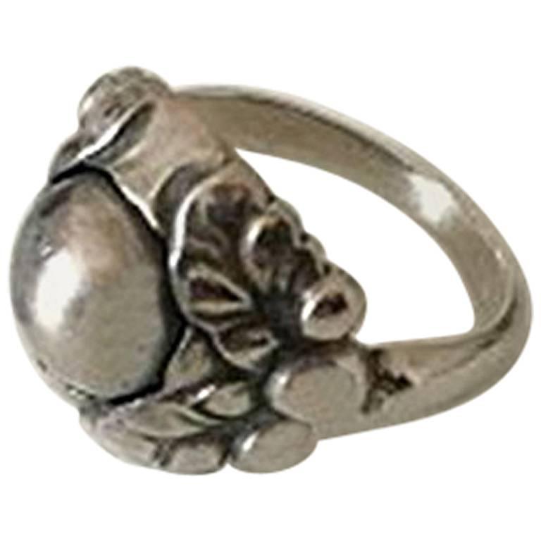 Georg Jensen Sterling Silver Ring with Silver Stone No 11B from 1945-1951 For Sale