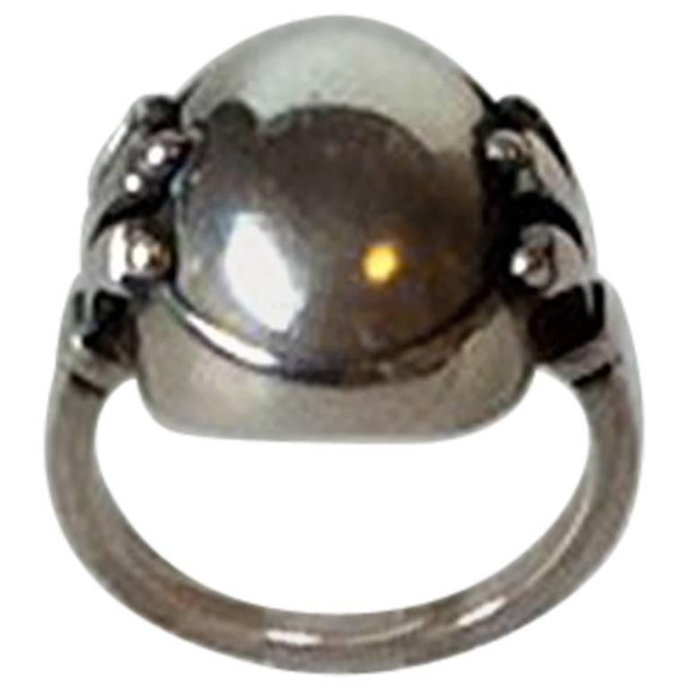 Georg Jensen Sterling Silver Ring with Silver Stone No 51 For Sale at  1stDibs