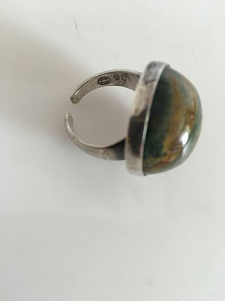 Modern Georg Jensen Sterling Silver Ring with Stone No 90C For Sale