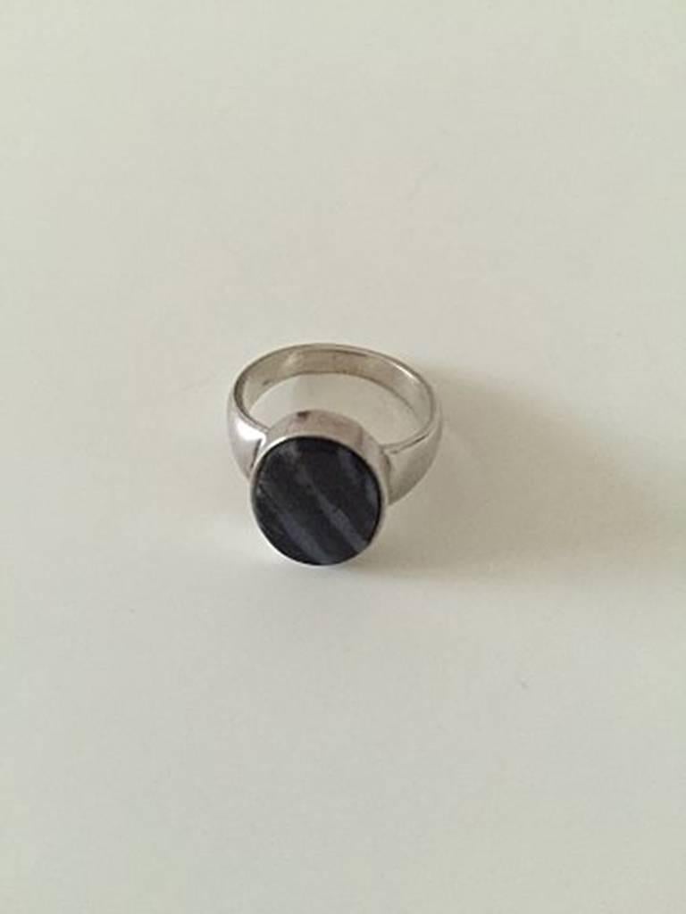 Georg Jensen Sterling Silver Ring with Stone No 90F. In good used condition. Ring Size 52 / US 6. Weighs 6 g / 0.20 oz.