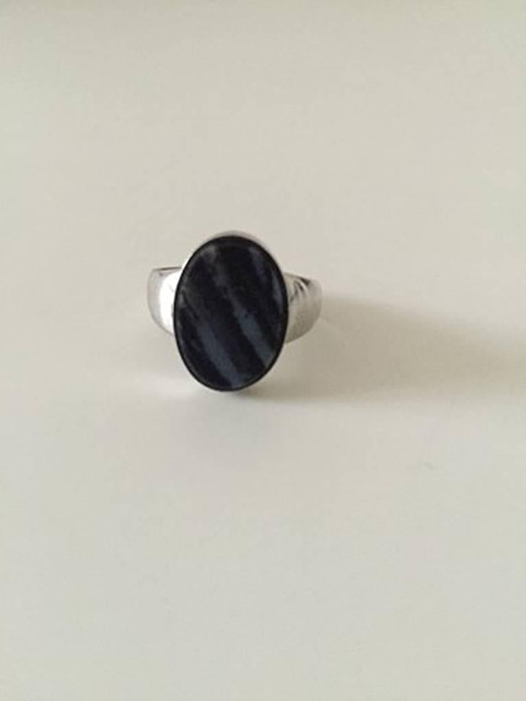 Georg Jensen Sterling Silver Ring with Stone No 90F In New Condition In Copenhagen, DK