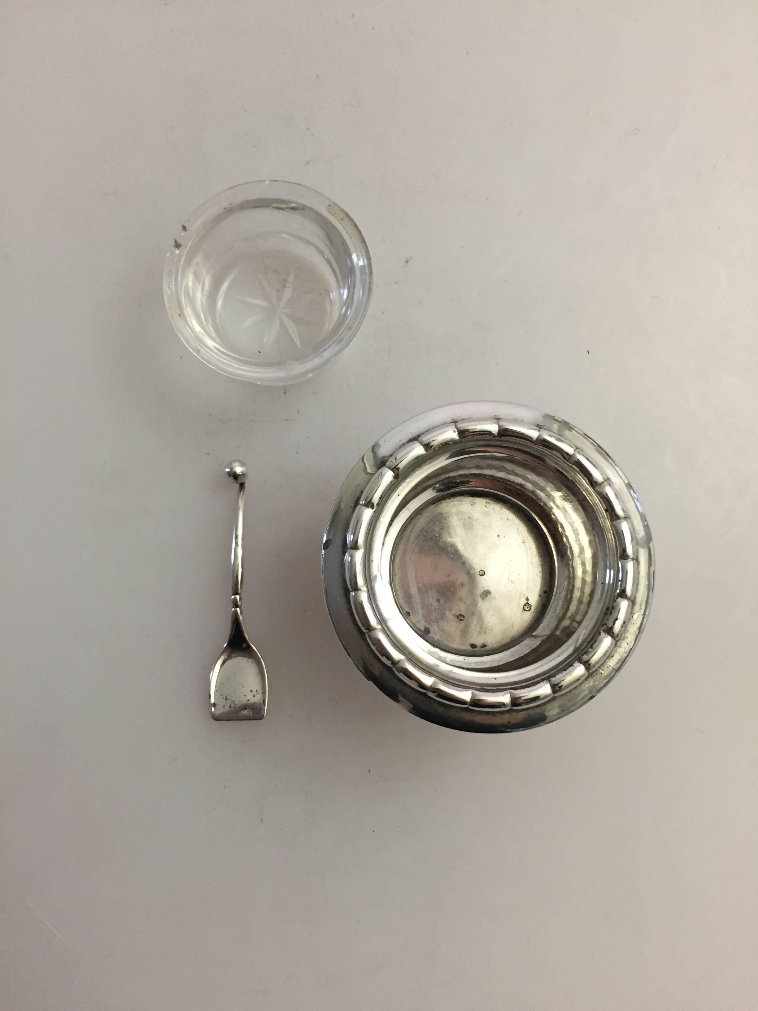 20th Century Georg Jensen Sterling Silver Salt Dish #236 with Spoon #130 For Sale