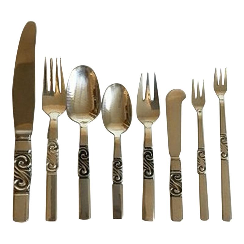 Jensen Sterling Silver Beaded Flatware Set for 12 Persons, 84