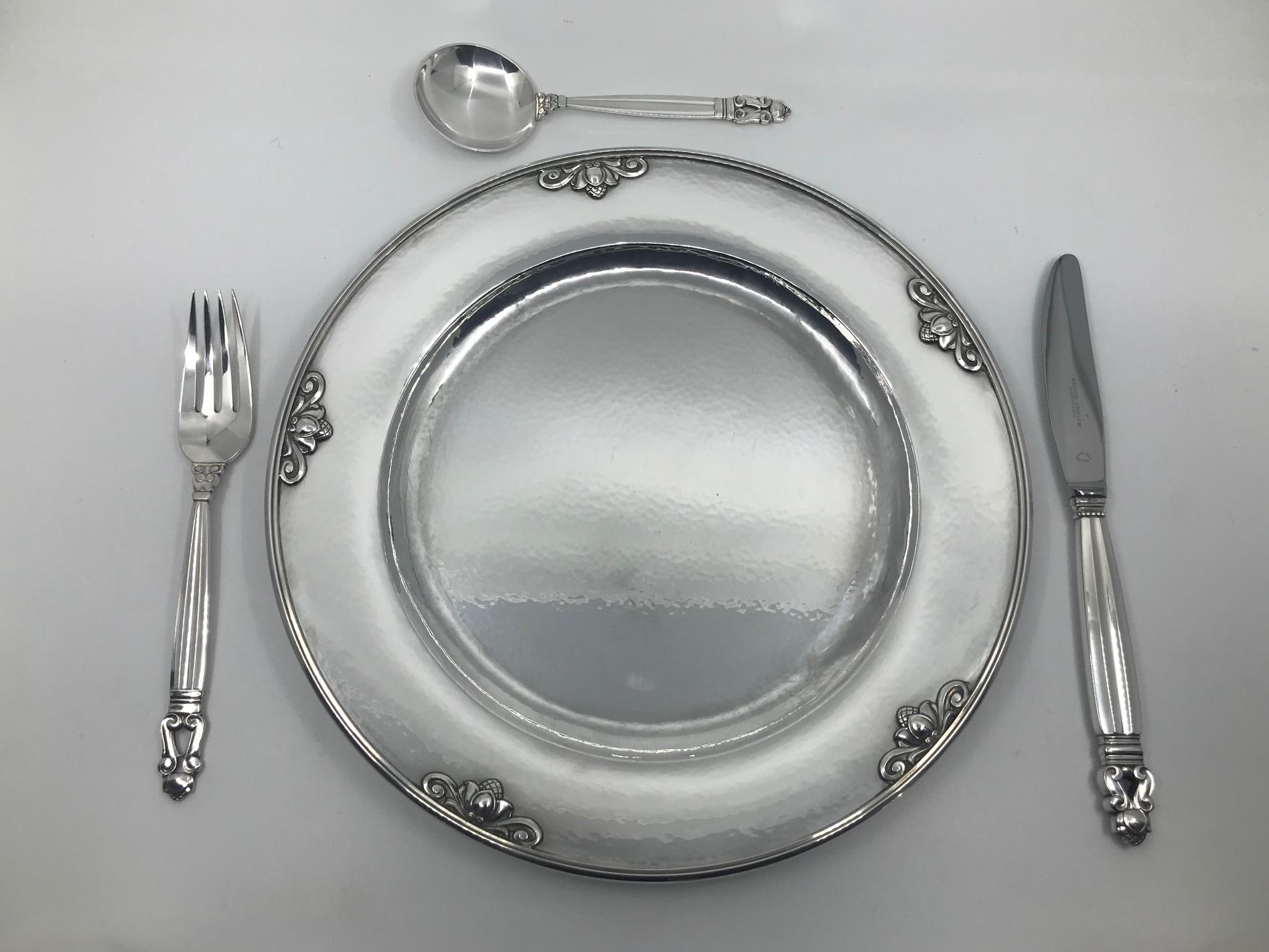 Art Nouveau Georg Jensen Sterling Silver Set of 12 Acorn Charger Plates 642A