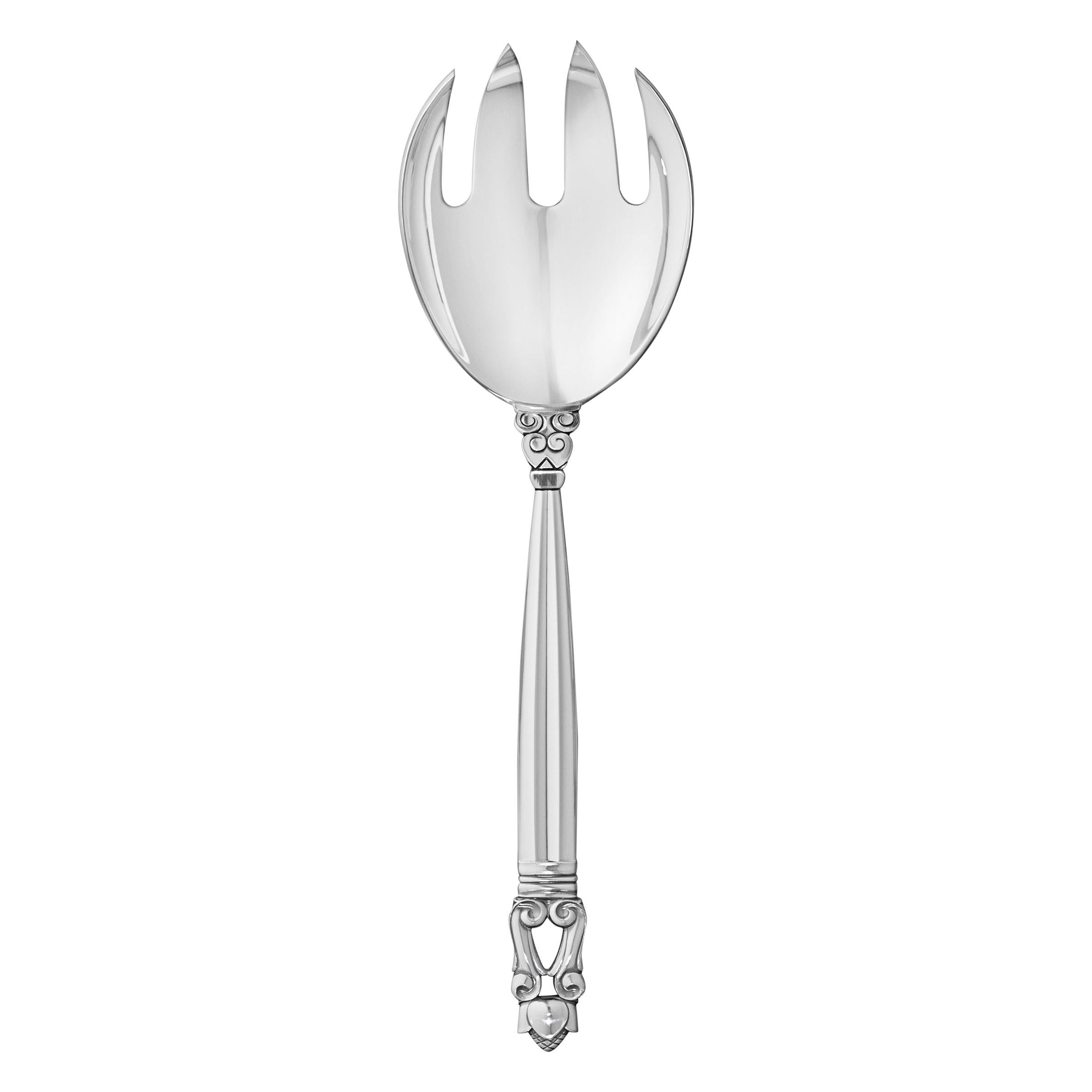 Georg Jensen Sterling Silver Small Acorn Serving Fork by Johan Rohde For Sale