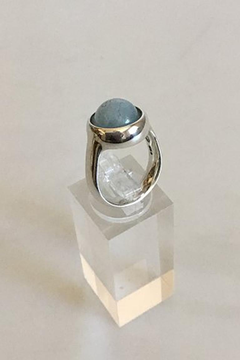 Georg Jensen Sterling Silver Sphere Ring No 473 with Light Stone. Designed by Regitze Overgaard. Ring Size 50 / US 5 1/4. Weighs 8.9 g / 0.31 oz.