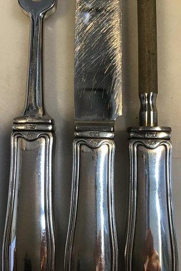 Georg Jensen Sterling Silver & Stainless Steel Old Danish Carving Set No 119/120 In Good Condition For Sale In Copenhagen, DK