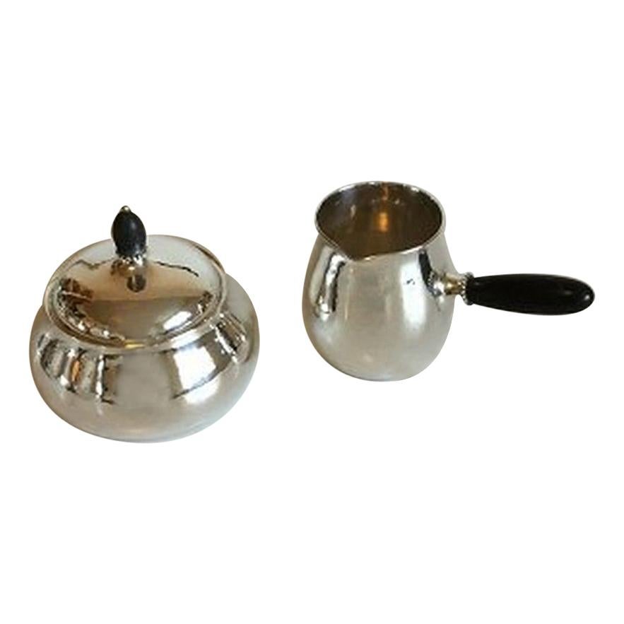 Georg Jensen Sterling Silver Sugar Bowl and Creamer with Ebony Handles No 80C