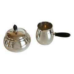 Georg Jensen Sterling Silver Sugar Bowl and Creamer with Ebony Handles No 80C