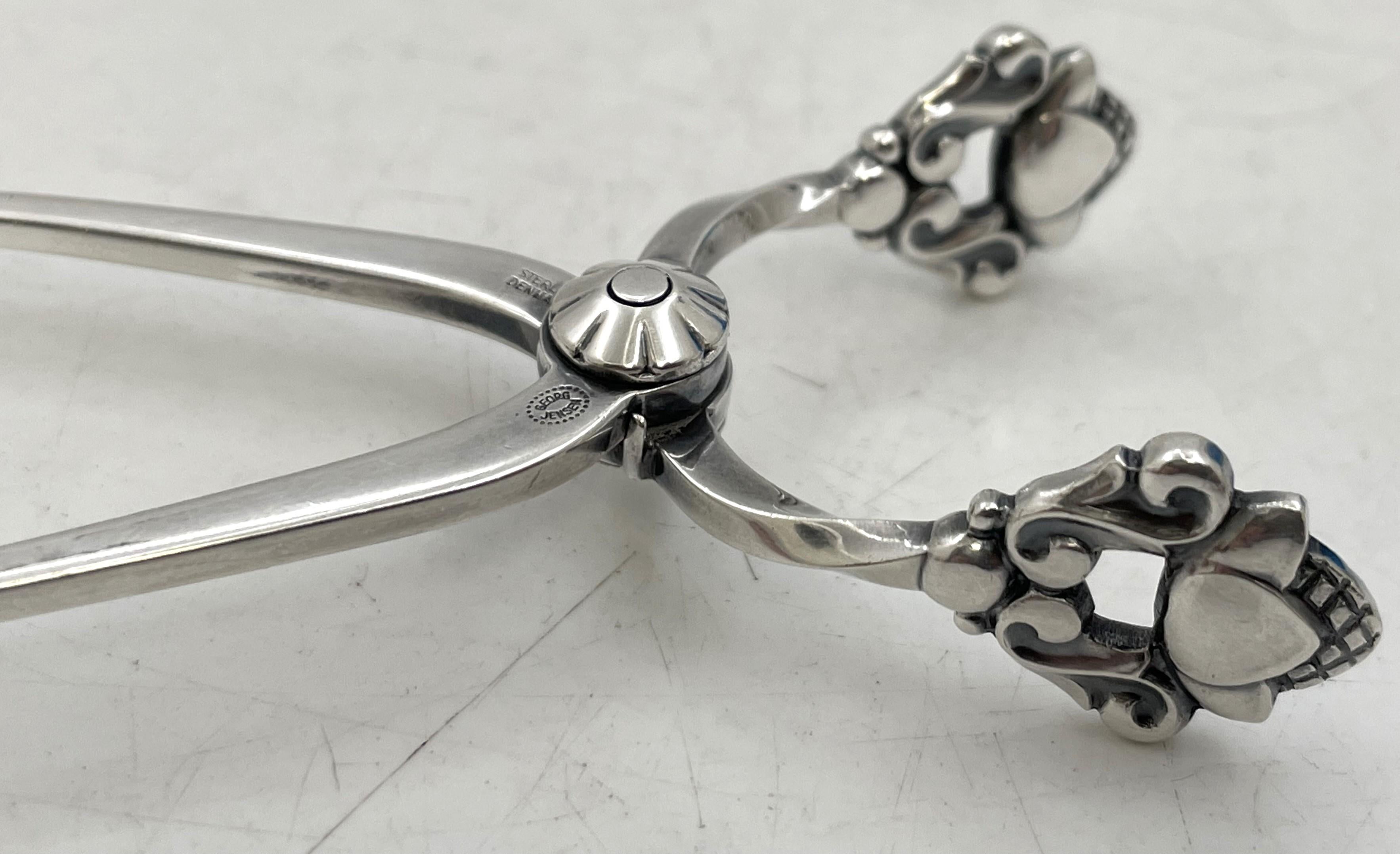 Danish Georg Jensen Sterling Silver Sugar Tongs in Acorn Pattern For Sale