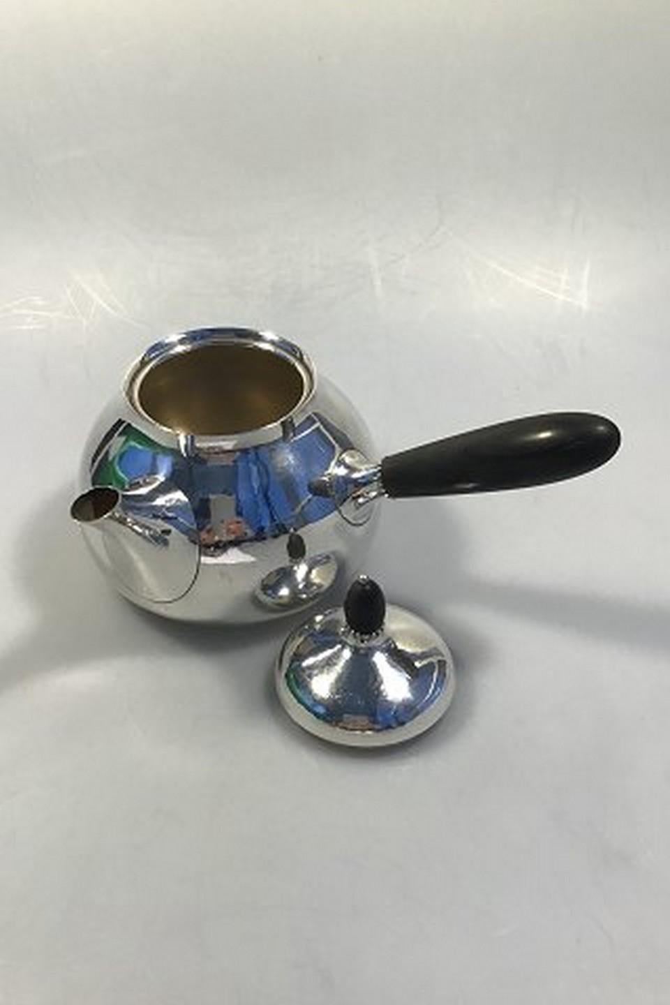 Art Nouveau Georg Jensen Sterling Silver Tea Pot No 80B with Ebony Handle For Sale