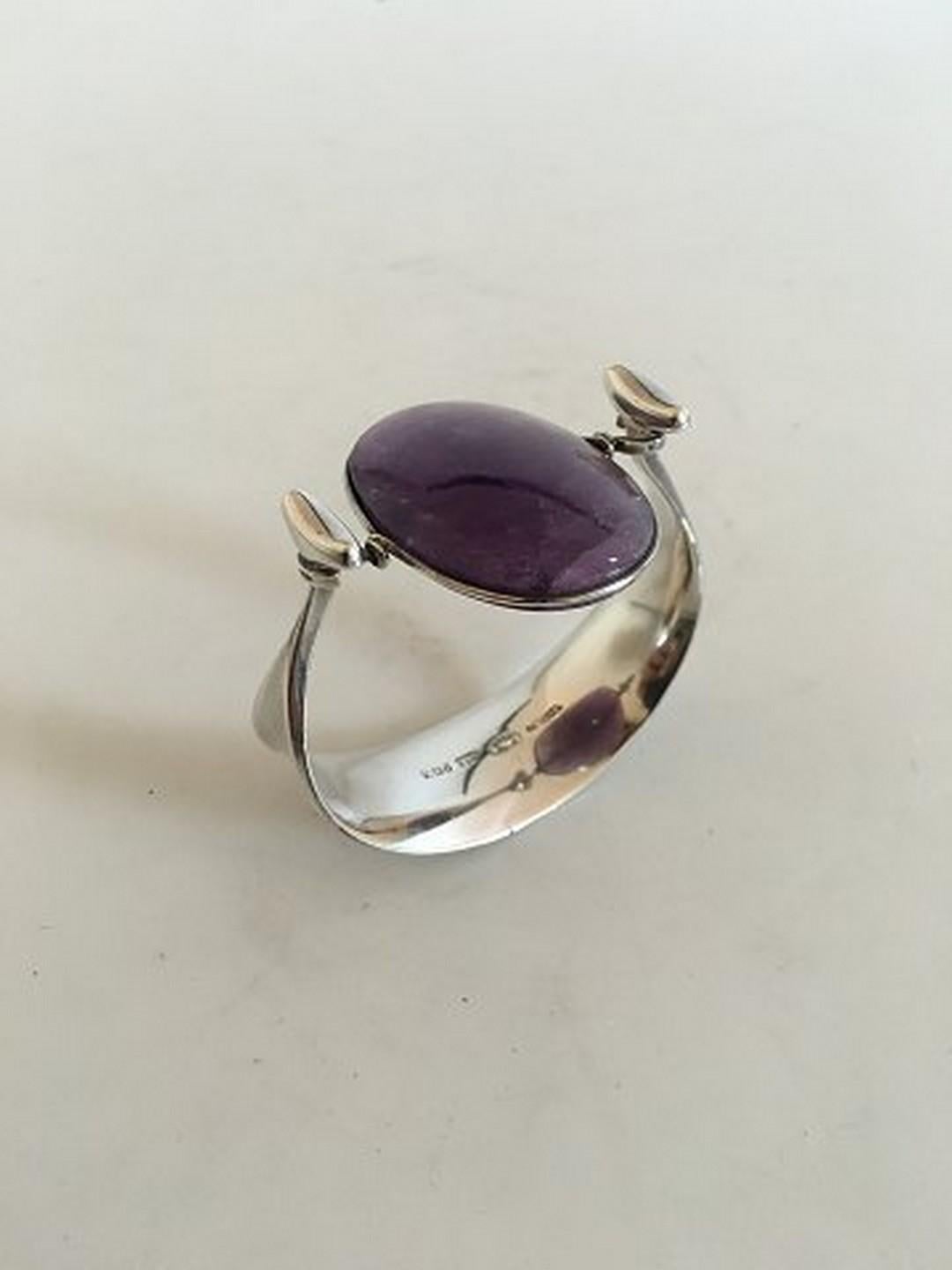 Modern Georg Jensen Sterling Silver Torun Armring with Amethyst No 203 For Sale