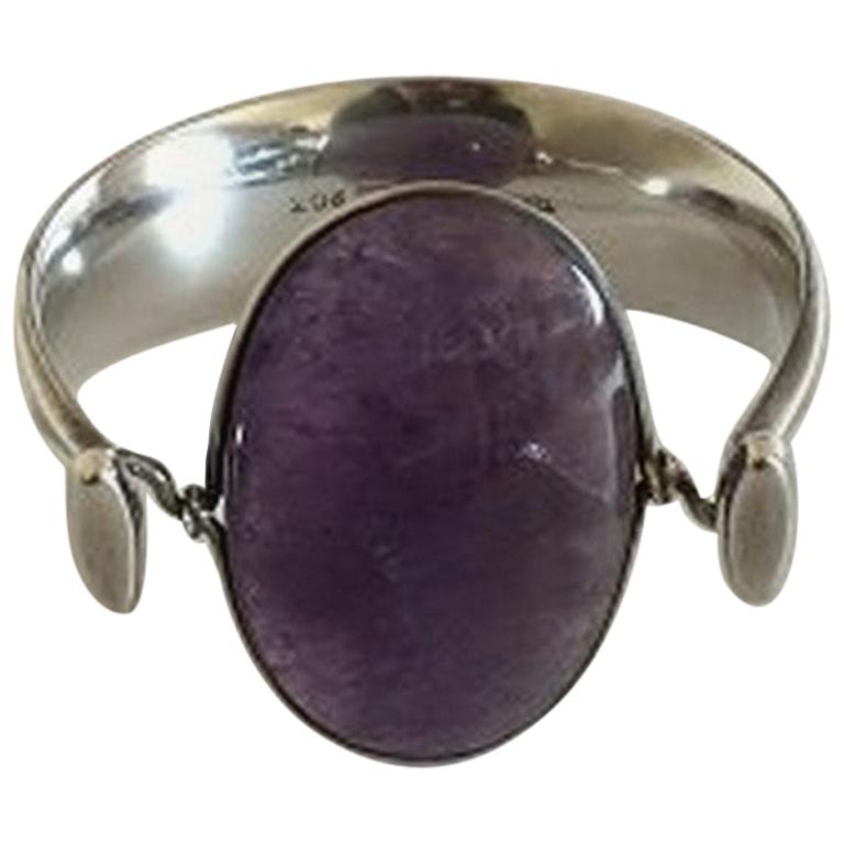 Georg Jensen Sterling Silver Torun Armring with Amethyst No 203 For Sale