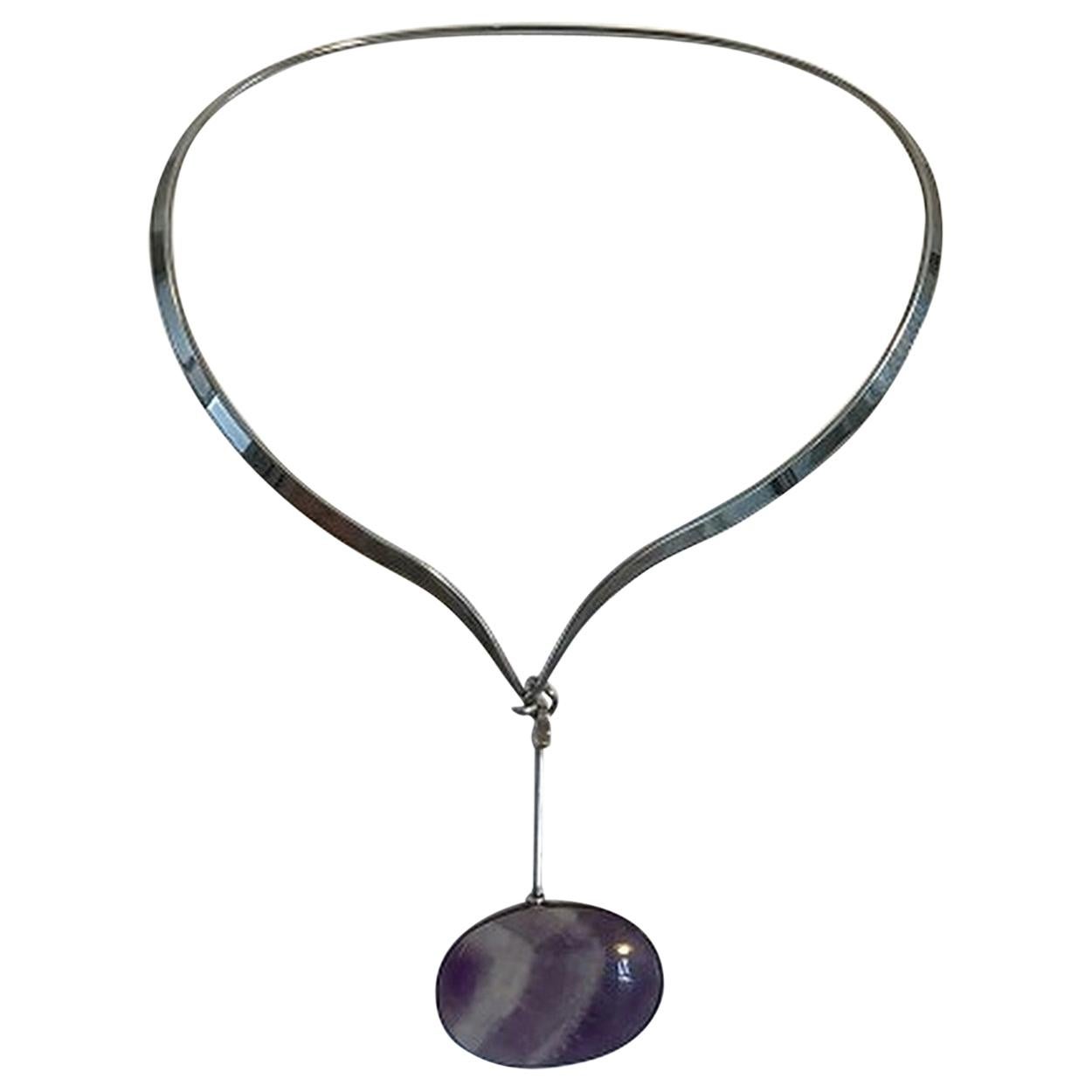 Georg Jensen Sterling Silver Torun Neck Ring No 169 and Pendant No 133 For Sale