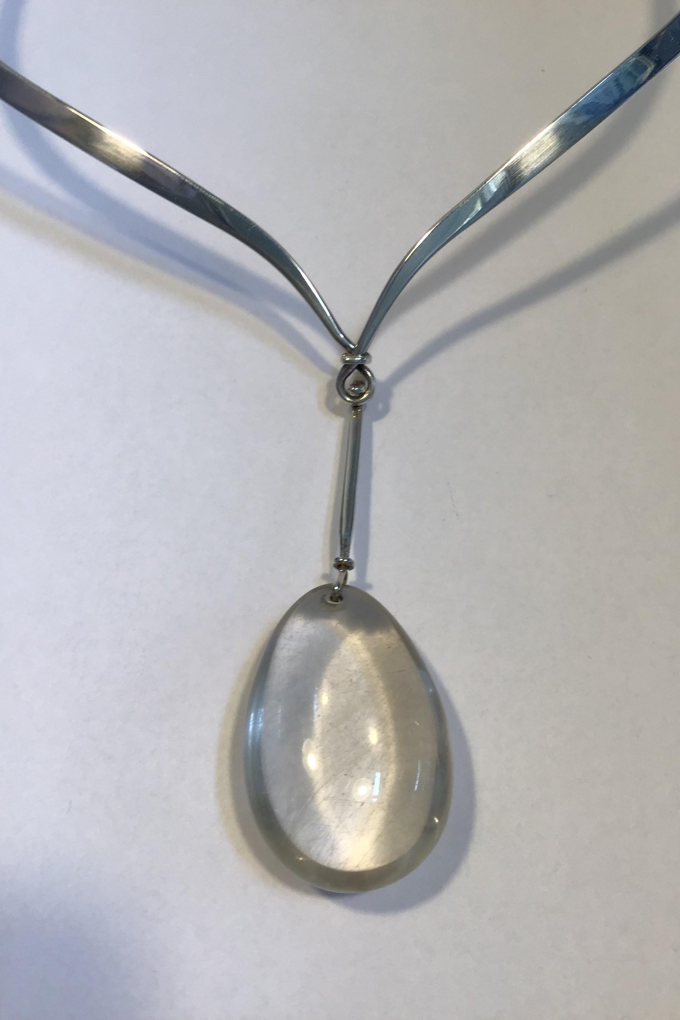 Modern Georg Jensen Sterling Silver Torun Neck Ring No 169 Rutile Quartz Pendant No 131