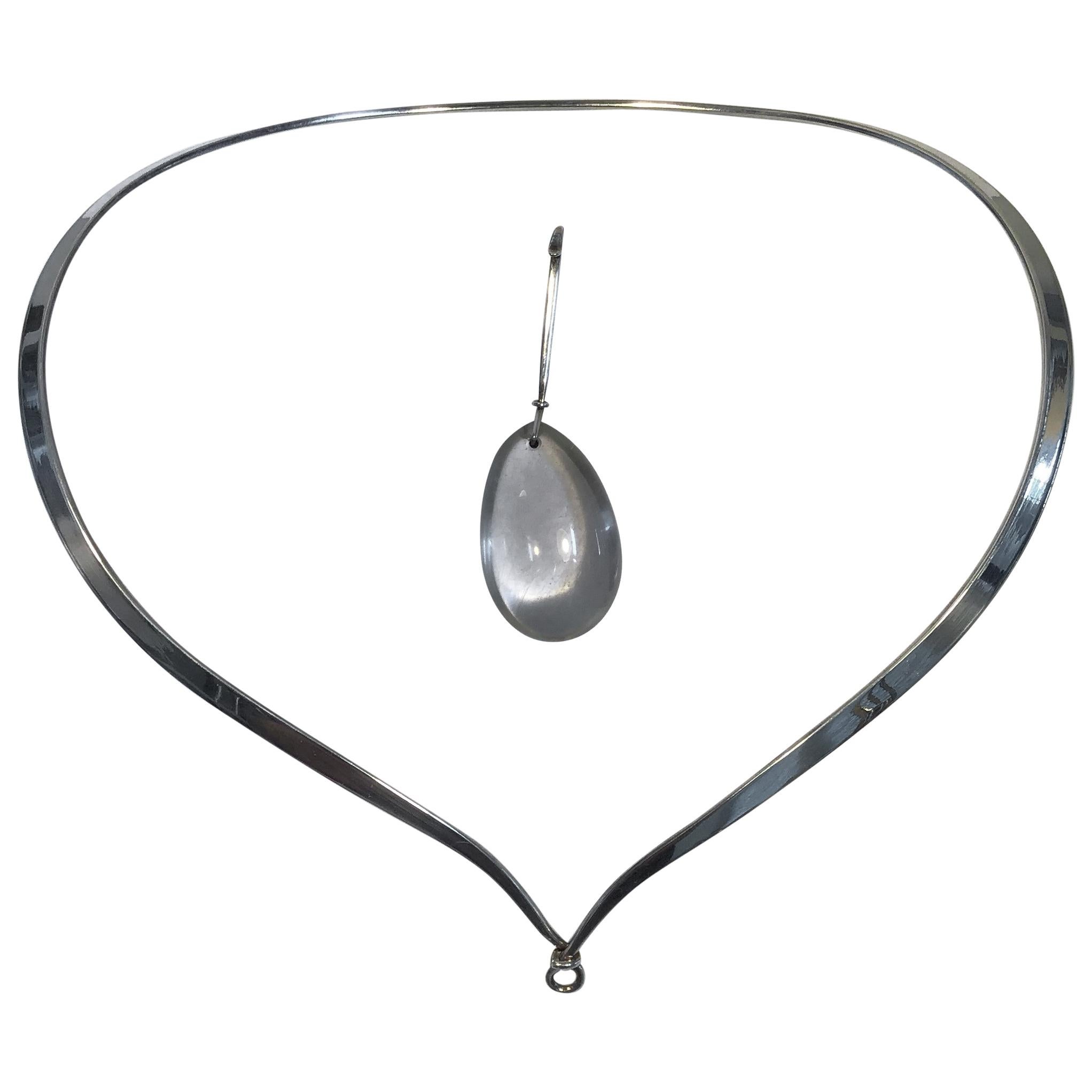 Georg Jensen Sterling Silver Torun Neck Ring No 169 Rutile Quartz Pendant No 131