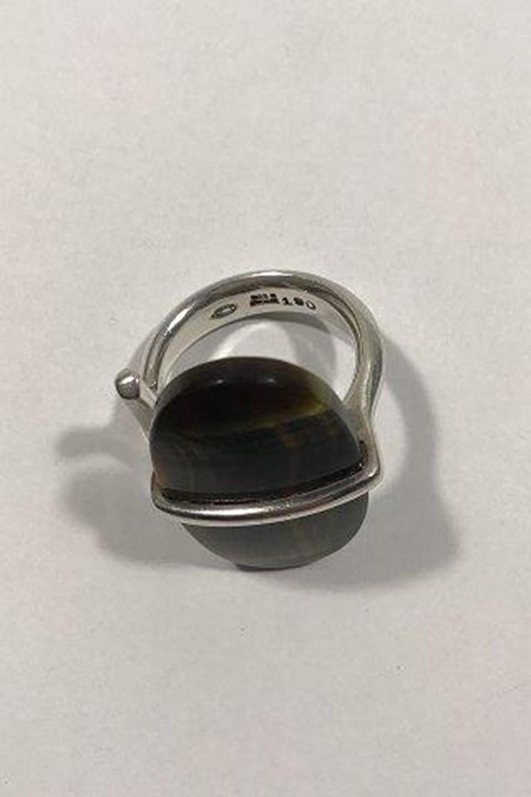 Georg Jensen Sterling Silver Torun Ring No 190 Tiger Eye For Sale 1