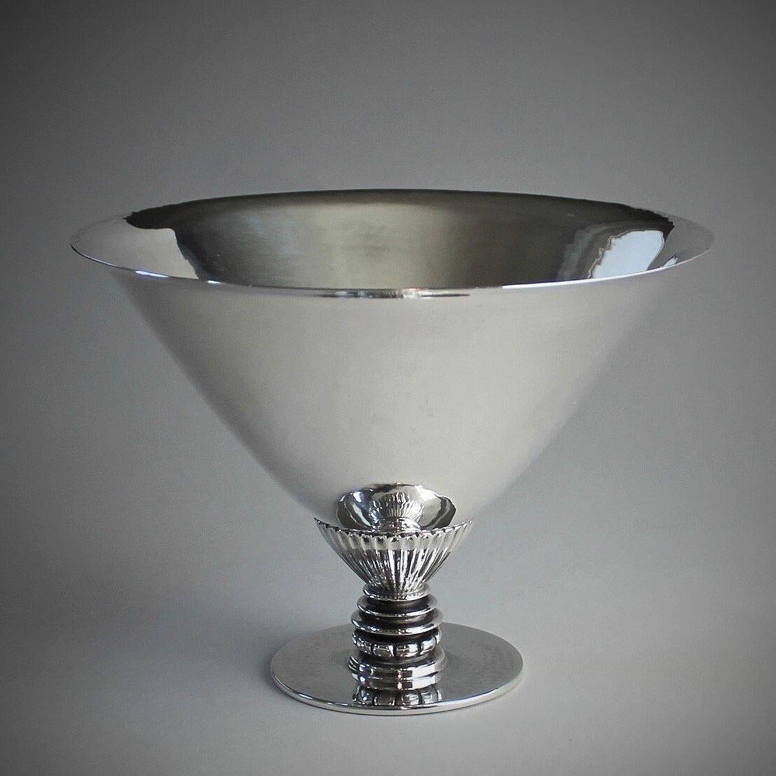 Georg Jensen sterling silver triangular hammered bowl, No259 by Gundorph Albertus

A similar example can be seen in the book Georg Jensen Holloware, The Silver Fund Collection by David Taylor and Jason Laskey, pg 119

Designer: Gundorph