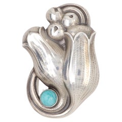 Used Georg Jensen Sterling Silver Tulip Brooch No.100b with Amazonite Cabochon