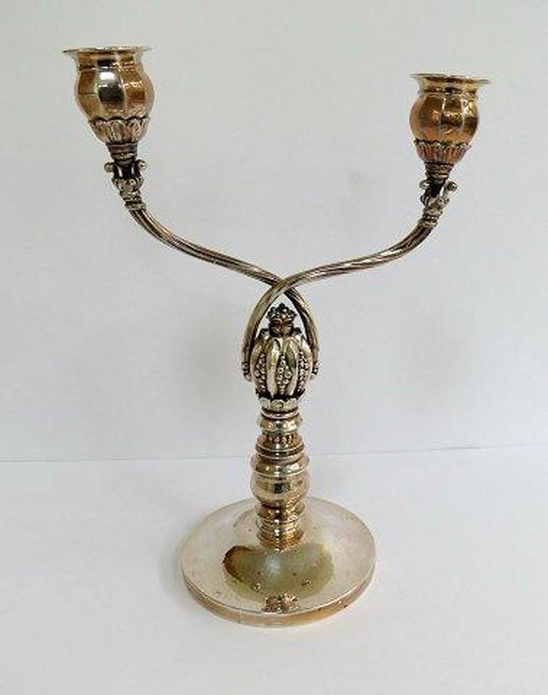 Georg Jensen Sterling Silver twin light candelabra no 343.

Measures 6.875