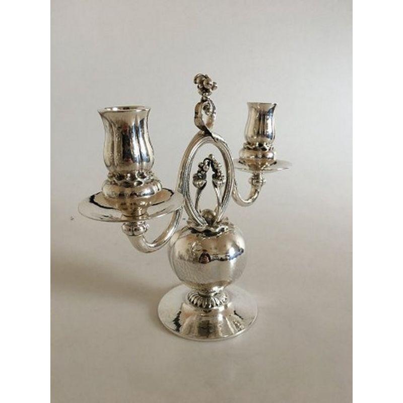 Georg Jensen Sterling Silver Two-Armed Candlesticks No 324 In Good Condition For Sale In Copenhagen, DK