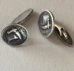 Georg Jensen Sterling Silver "Viking Ship" Cufflinks No. 50 by Harald Nielsen