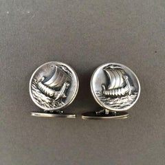 Georg Jensen Sterling Silver "Viking Ship" Cufflinks No. 50 by Harald Nielsen