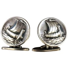 Vintage Georg Jensen Sterling Silver "Viking Ship" Cufflinks No. 50 by Harald Nielsen