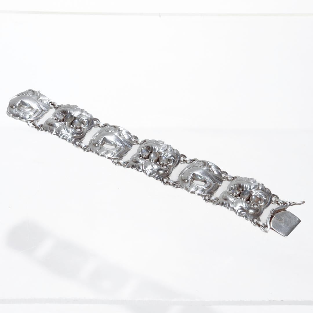 Georg Jensen Sterling Silver Wide Dove Bracelet No. 32 with Moonstones For Sale 5