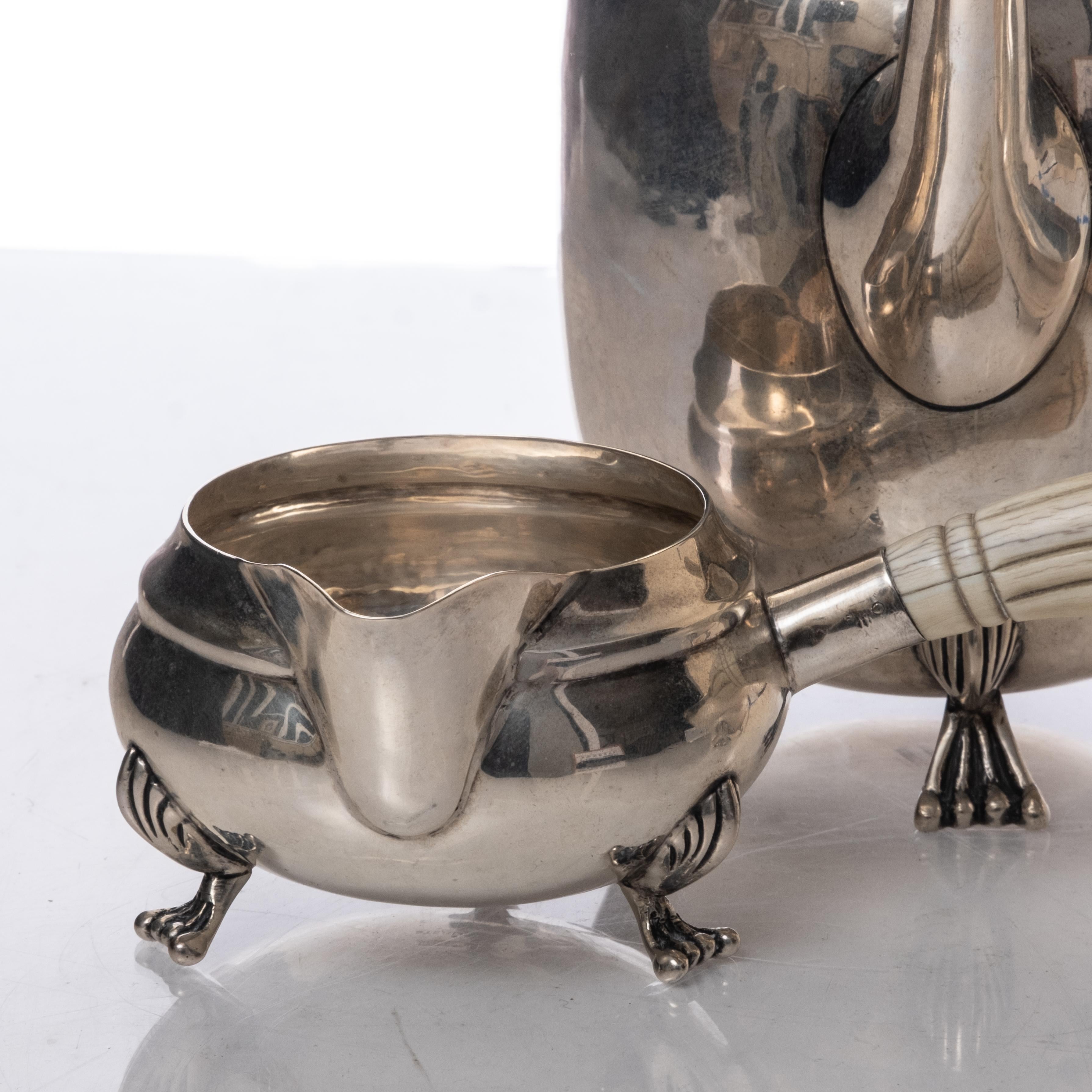 Mid-Century Modern Service à thé danois en argent sterling de style Georg Jensen (3 pièces) en vente