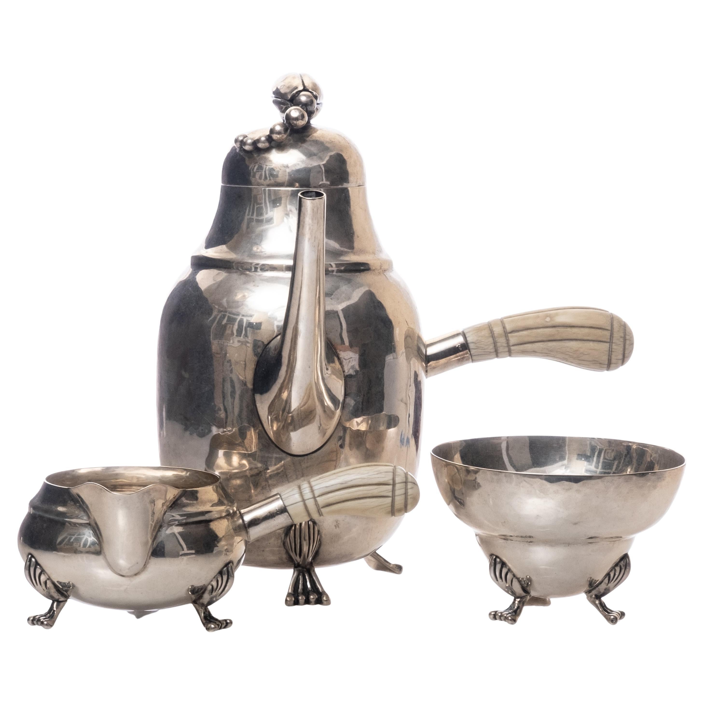 Georg Jensen Style, Set da tè in argento danese (3 pezzi)