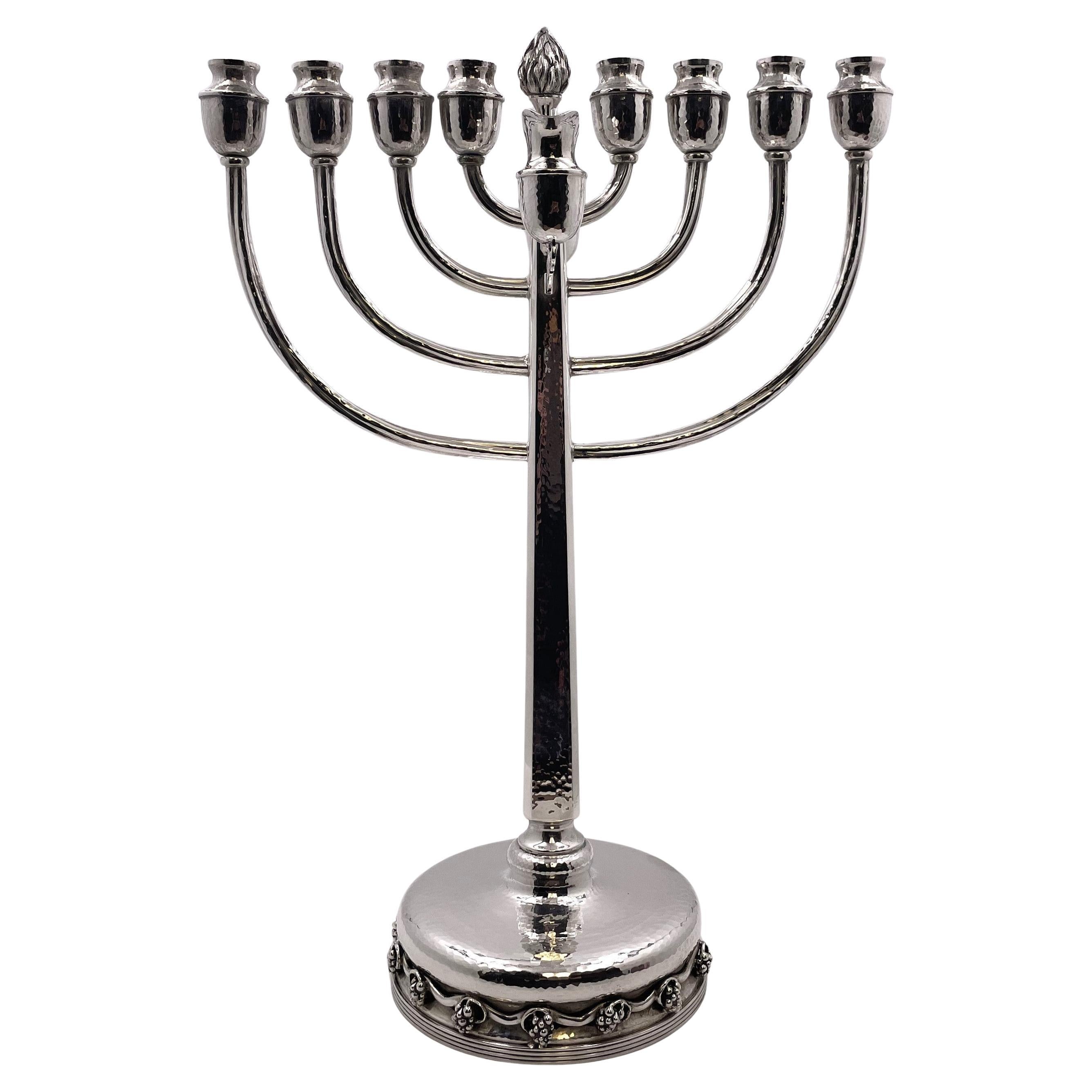 Georg Jensen Style Sterling Silver Unique Hammered Menorah in vendita