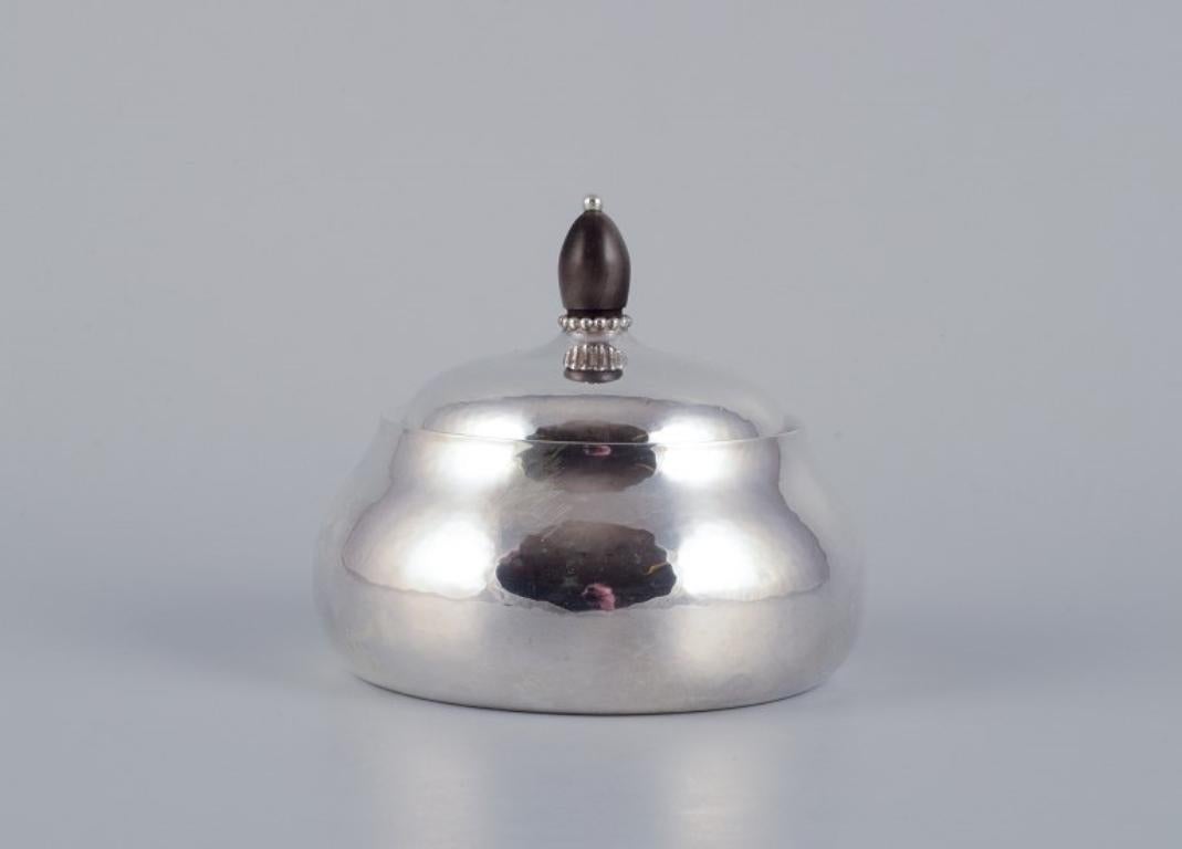 Danish Georg Jensen sugar bowl in sterling silver with an ebony lid knob. Model 80C. For Sale