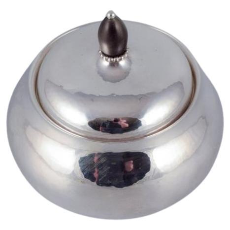 Georg Jensen sugar bowl in sterling silver with an ebony lid knob. Model 80C. For Sale