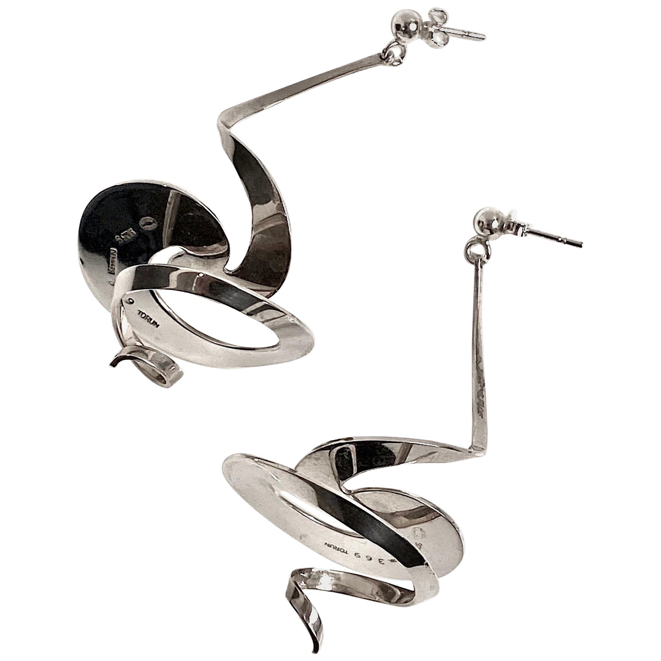 Georg Jensen Swirl Earrings designed by Vivianna Torun Bulow-Hube Denmark For Sale