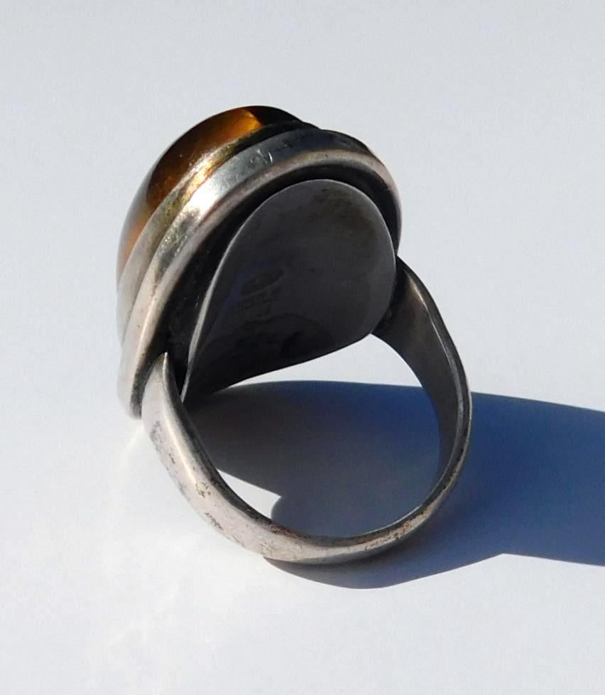 20th Century Georg Jensen Tiger Eye and Sterling Ring, circa 1950s