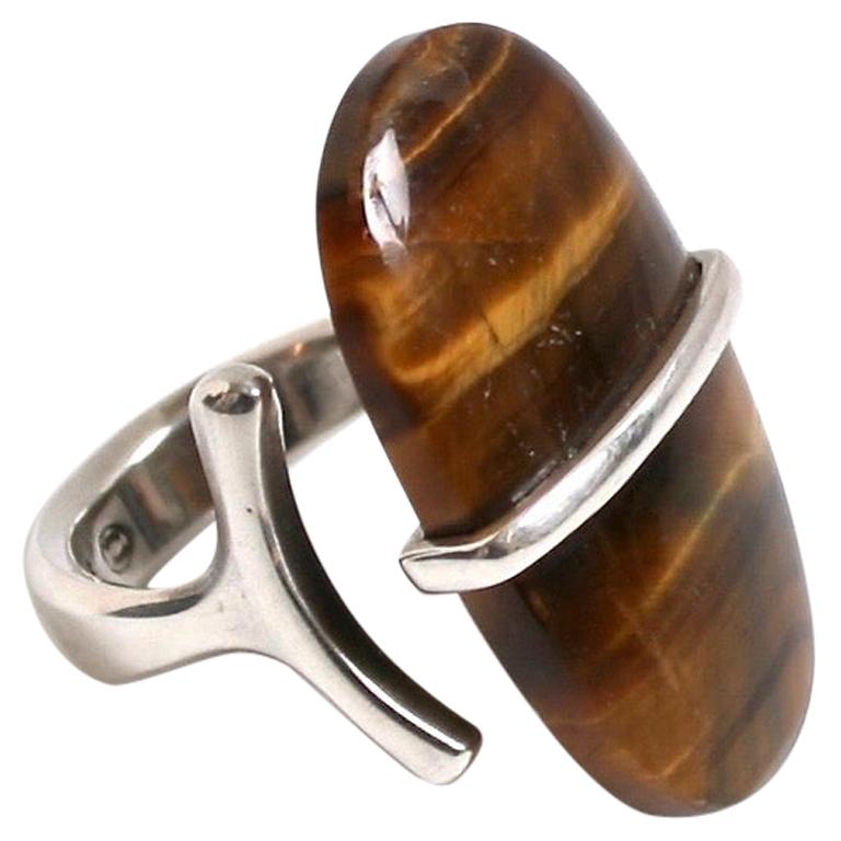 Georg Jensen Tiger Eye Ring Designed by Vivianna Torun Bulow-Hube Denmark For Sale