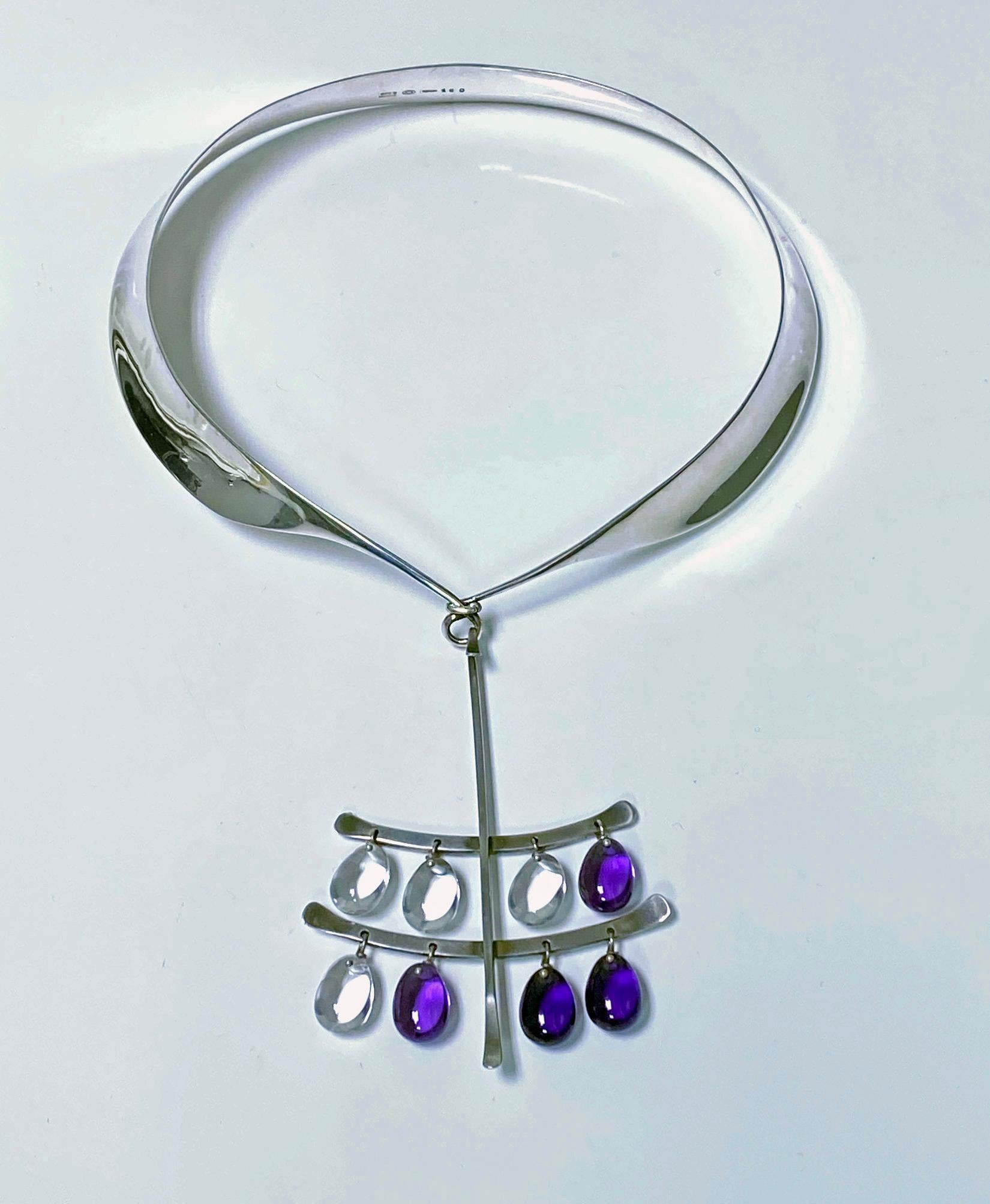 Georg Jensen Torun Sterling Amethyst Quartz Necklace, circa 1960 1